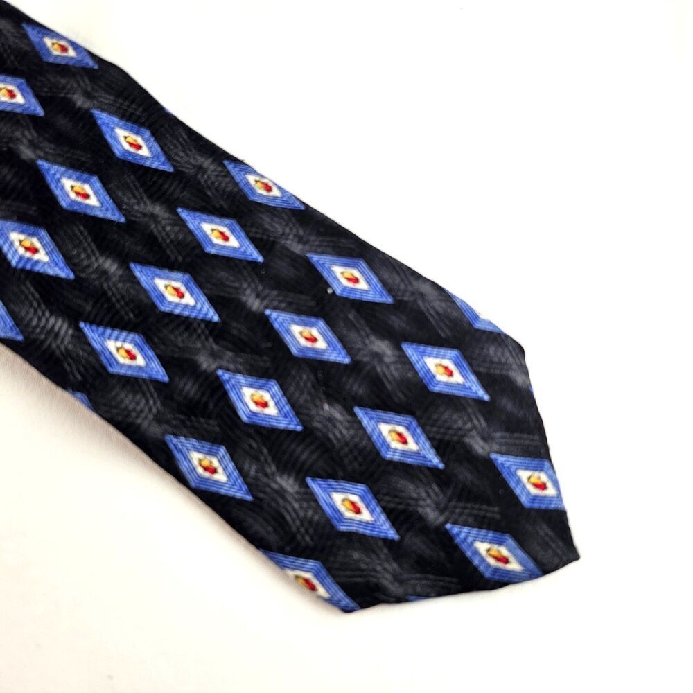 Robert Talbott Peters Silk Tie Black Blue Geometric Diamond Classic Necktie USA